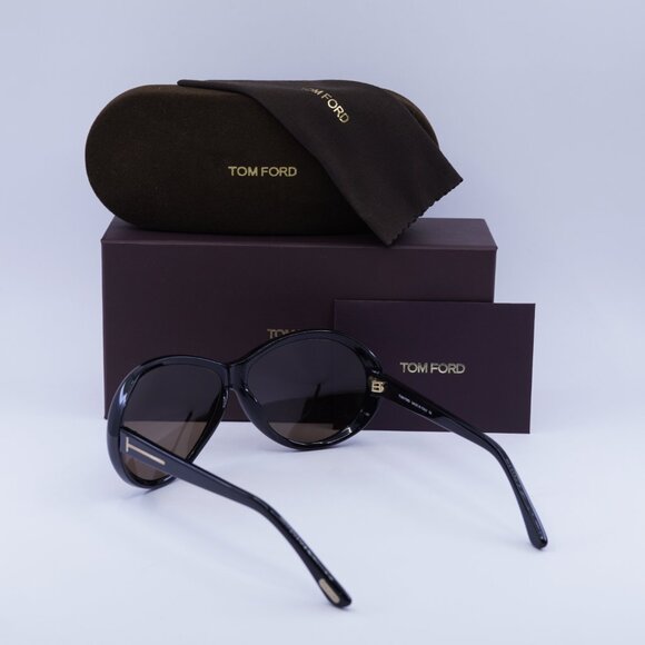 Tom Ford Geraldine TF0202 01J Black Oval Sunglasses - Black/Brown - Picture 6 of 9